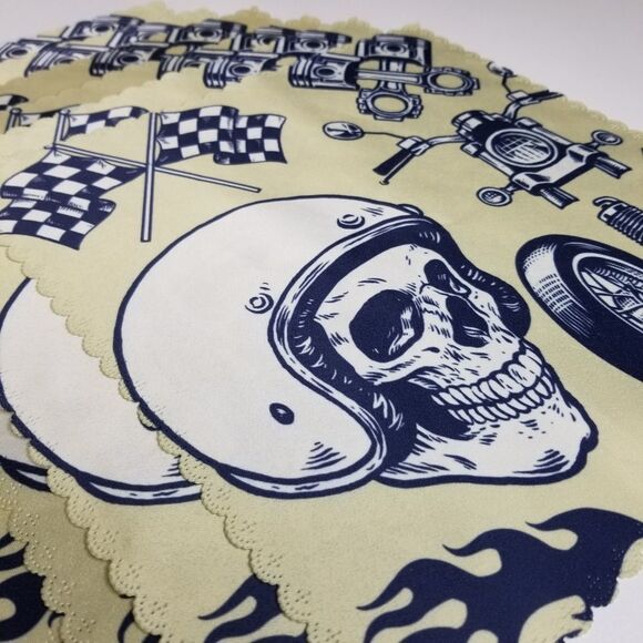 MOTORCYCLE Race Skull Helmet Scalloped Edge Fabric Table Napkins Set of 6 - Picture 8 of 8